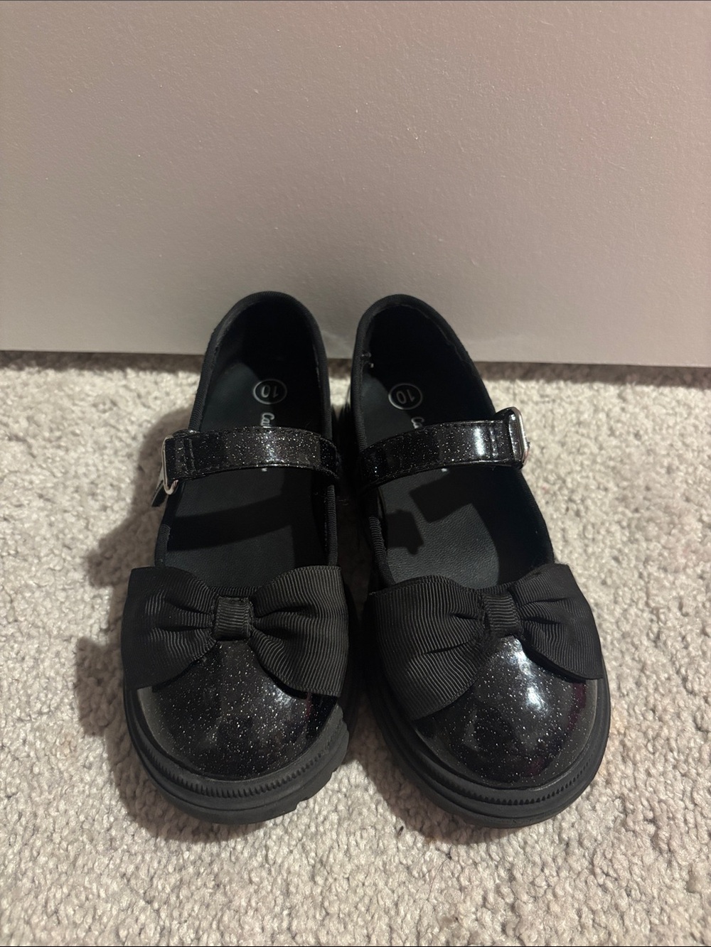 Cat & Jack Black Glitter Bow Mary Jane Shoes